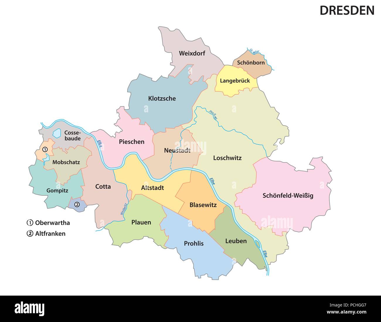 Dresden, administrative and political map of the Saxon capital. Stock Vector