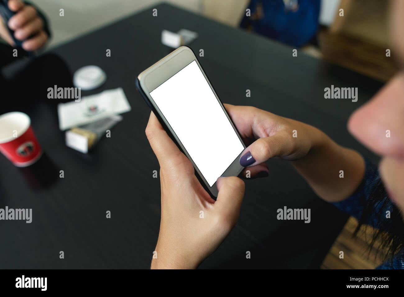 Using Phone Top View Top view female hands using hi-res stock photography and images - Alamy