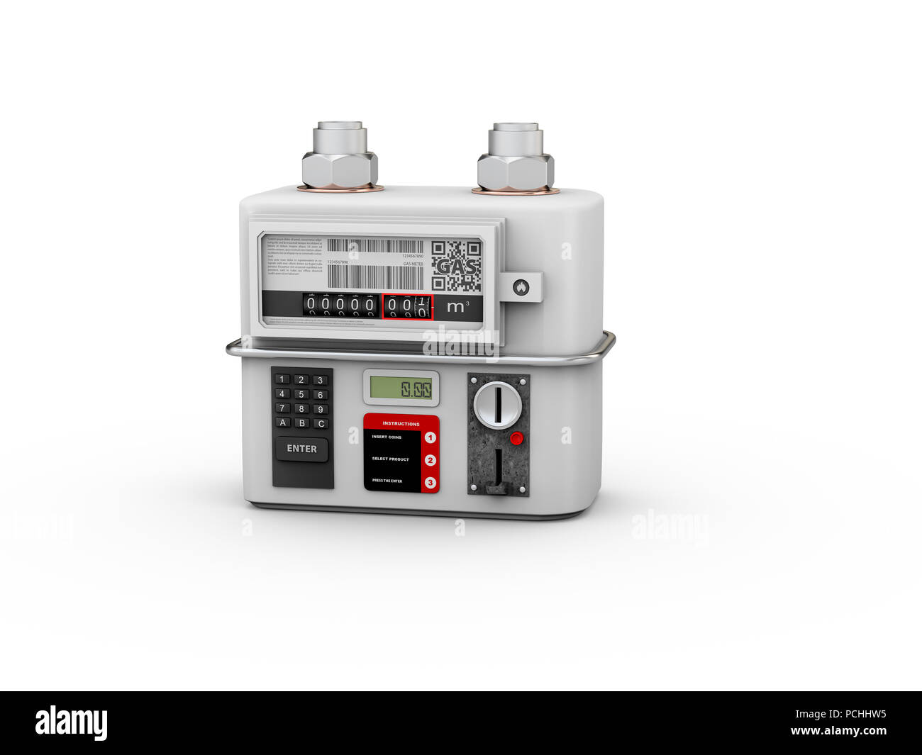 3d Illustration of gas meter, counter for distribution domestic gas