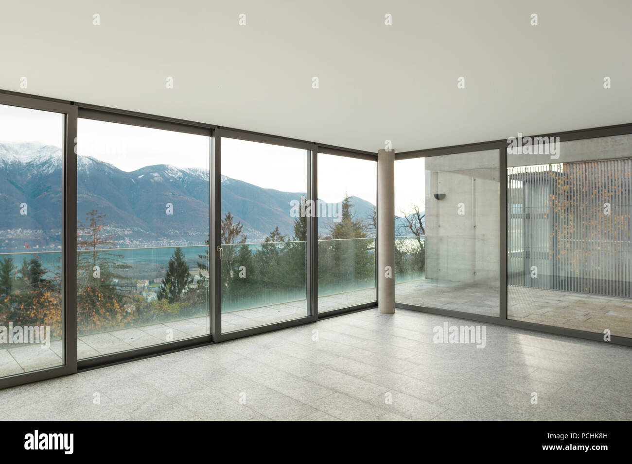 Modern architecture, wide apartment, room with windows Stock Photo - Alamy - Loft Apartment With Wide Windows