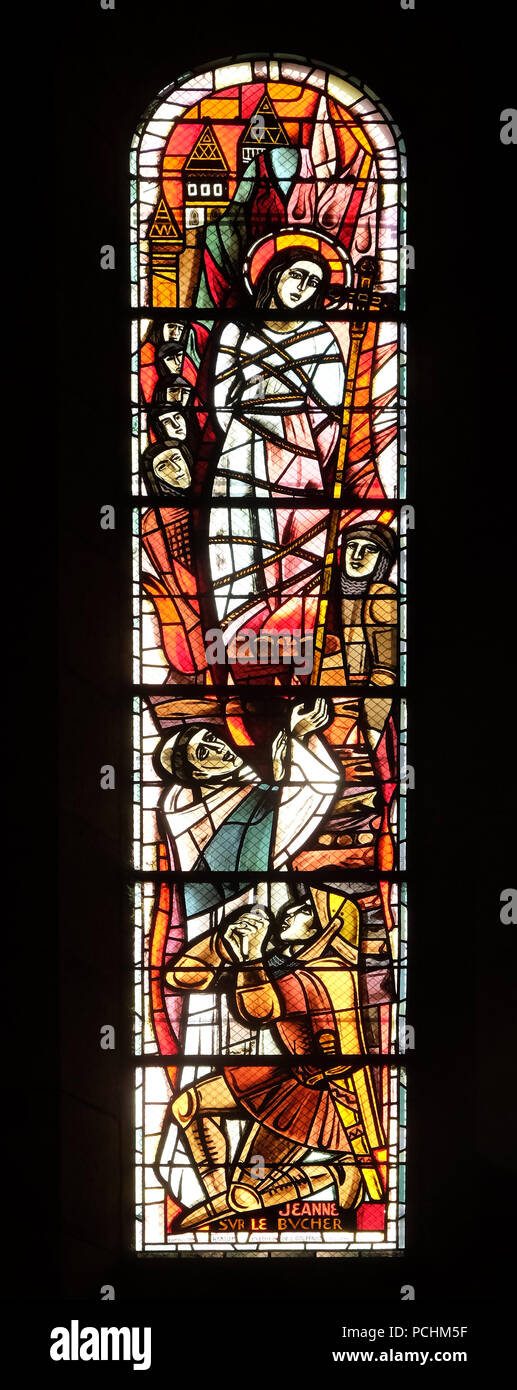 Saint Joan of Arc's Death at the Stake, stained glass window in
