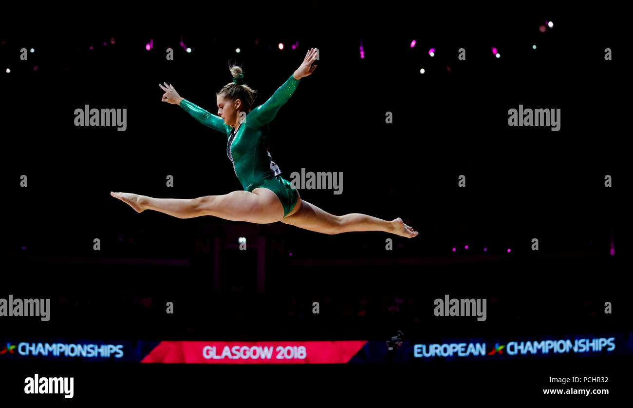 Ireland's Meaghan Smith on the beam during day one of the 2018 European Championships at The SSE Hydro, Glasgow. Stock Photo