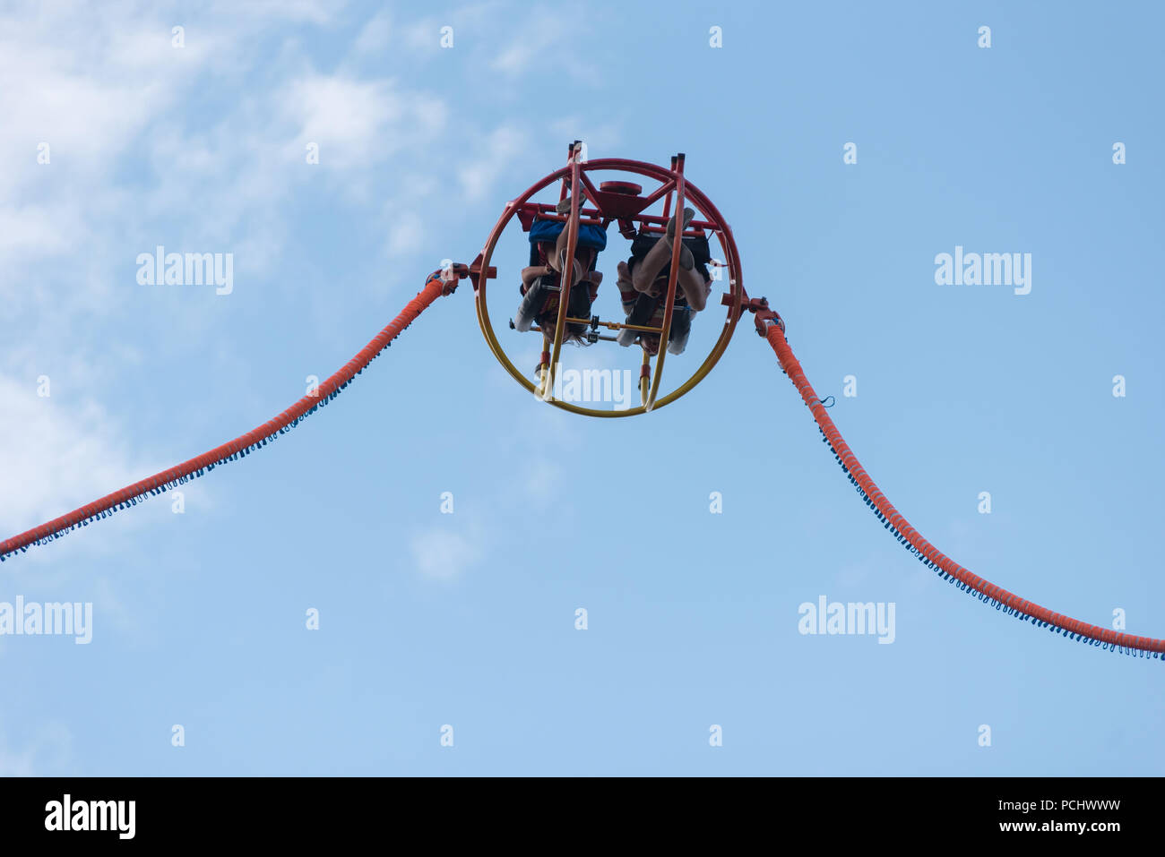 BONTIDA, ROMANIA - JULY 20, 2018: People enjoying reverse bungee at Electric Castle festival Stock Photo