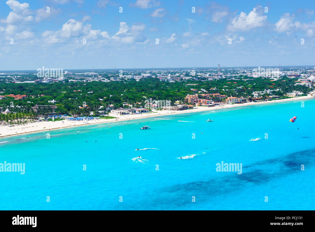 Cancun aerial view of the beautiful white sand beaches and blue ...