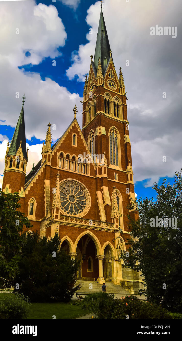 Exterior view to Herz-Jesu-Kirche aka Church of the Sacred Heart of ...