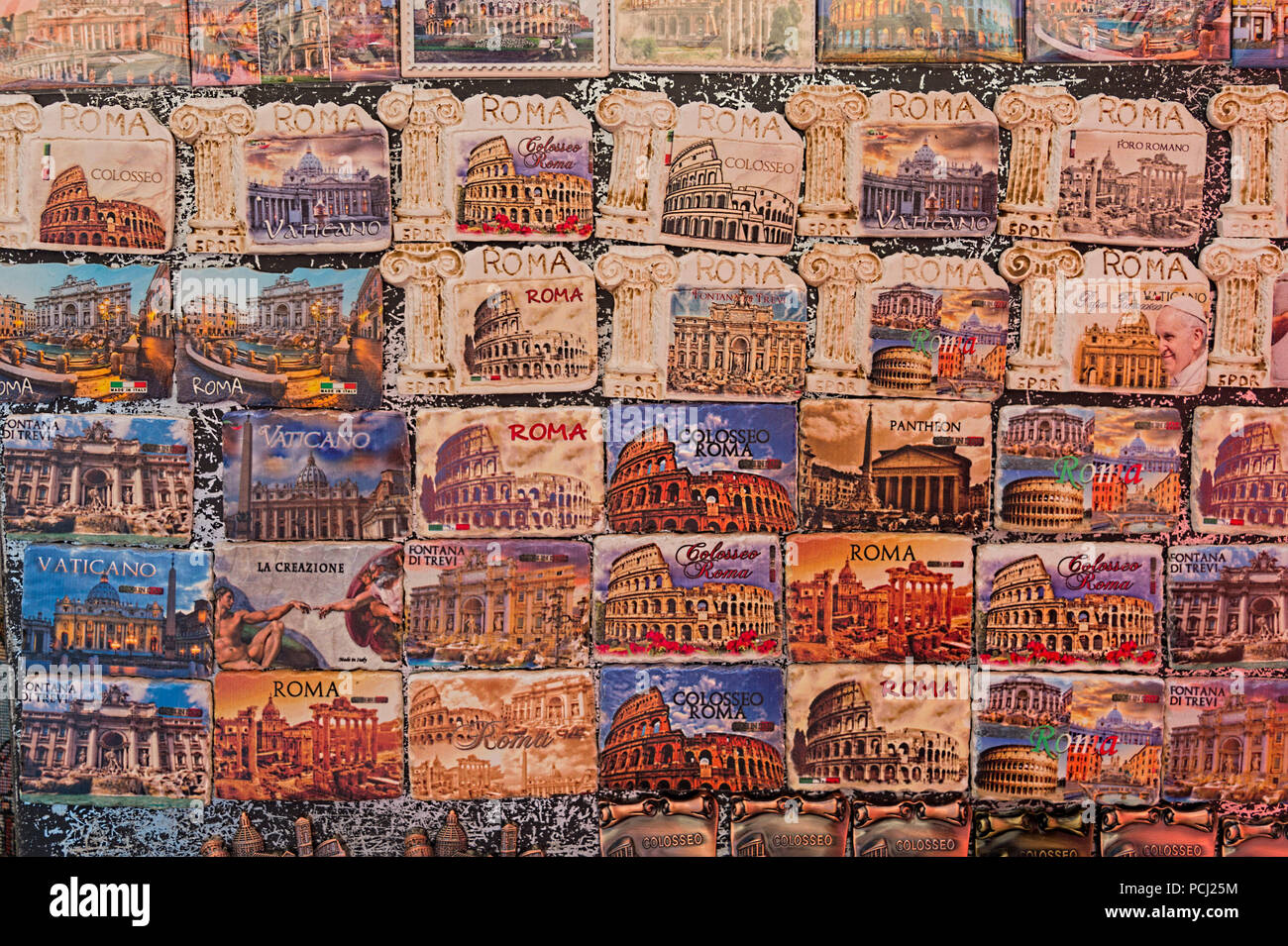 Fridge Souvenirs depicting the Colosseum Rome Italy Stock Photo