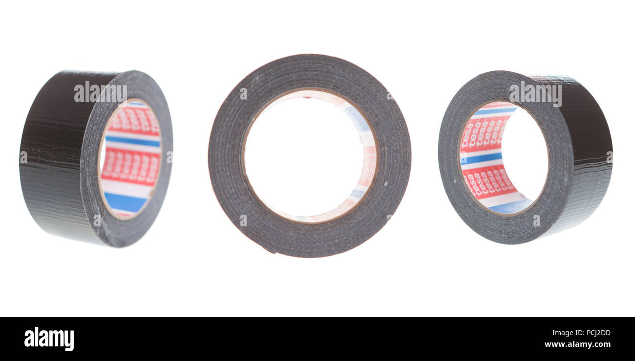 Duct repair tape black set, collection patterns kit isolated Stock