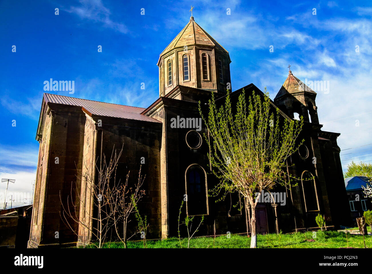 Exterior view to Surp Nshan aka Holy Sign Church at Gyumri in Shirak Province, Armenia Stock Photo