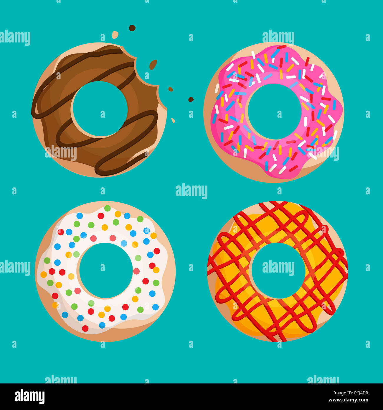 donuts vector set isolated on green background graphic Stock Photo