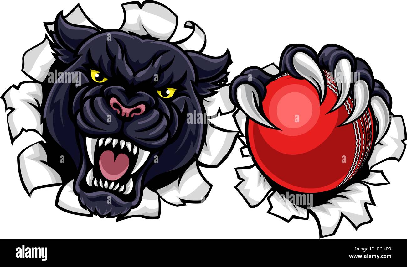 Black Panther Cricket Mascot Breaking Background Stock Vector