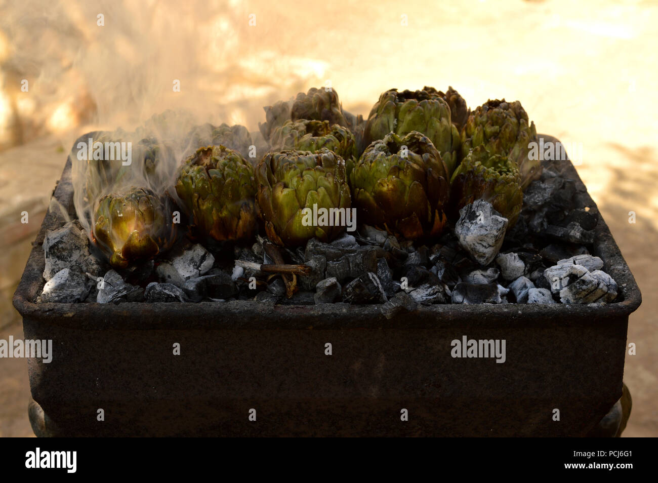 Typical Sicilian Artichokes Barbecue, Italy, Food Stock Photo Alamy