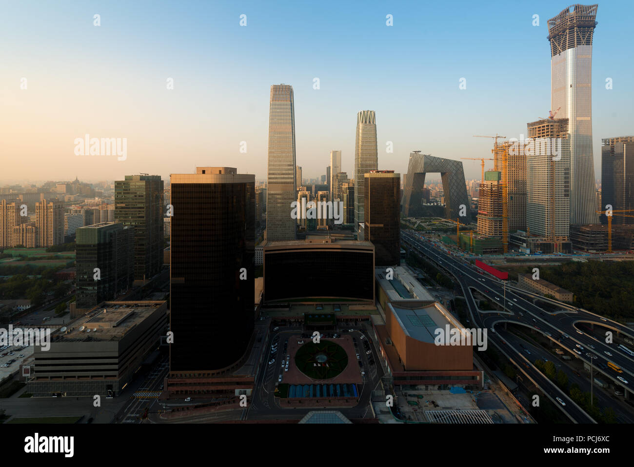 Beijing cityscape at dusk. Landscape of Beijing business building in China. Modern high building in business district area at morning. Stock Photo