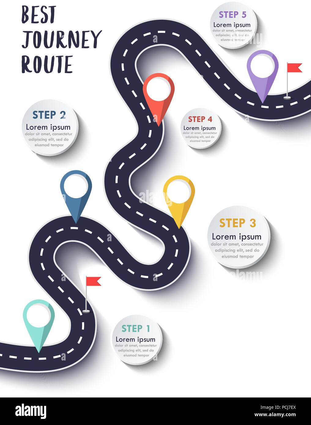 Seaport betale sig debat The Best Journey Route. Road trip and Journey route. Business and Journey  Infographic Design Template with flags. Vector EPS 10 Stock Vector Image &  Art - Alamy
