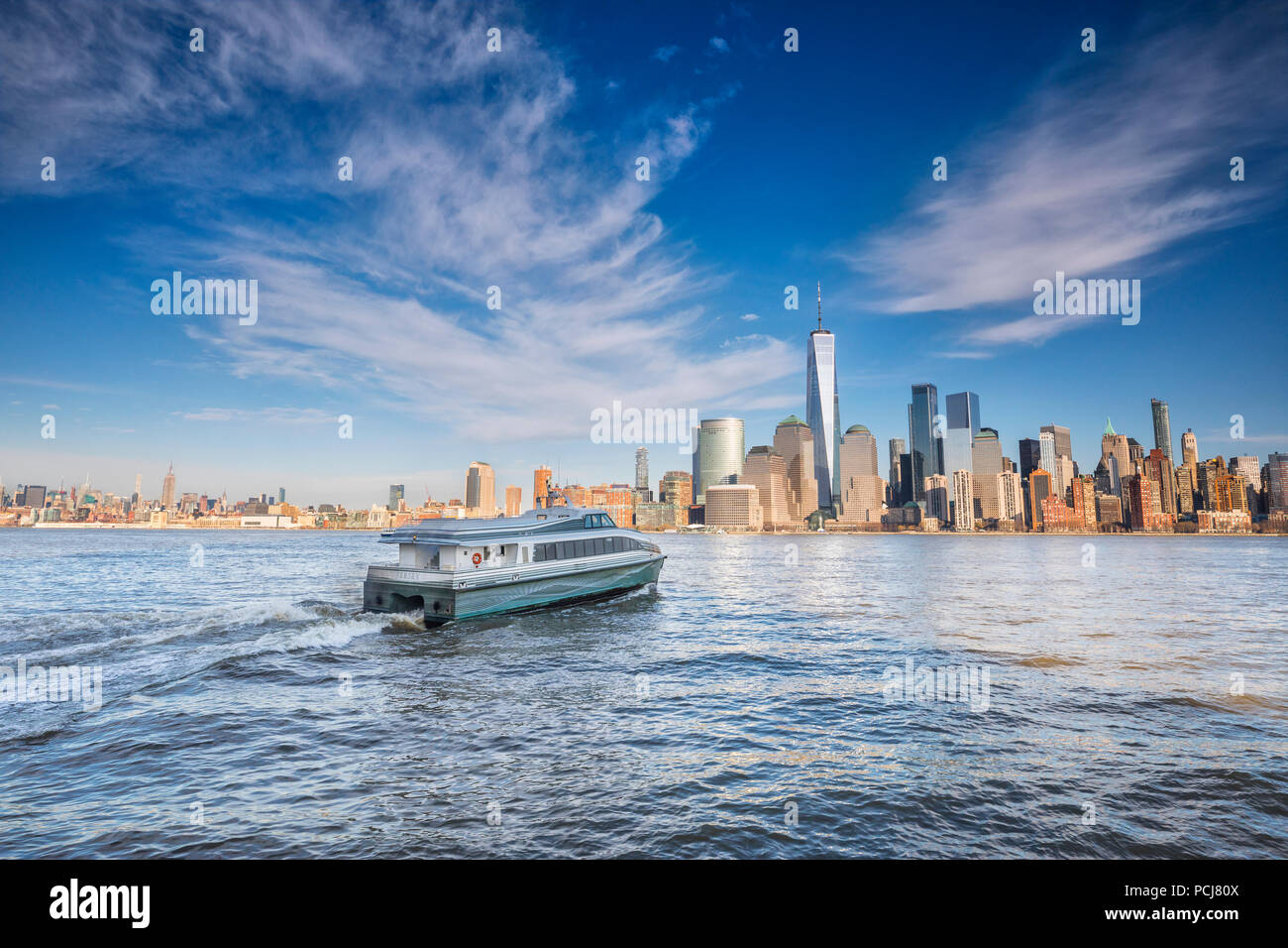 Ferry connecting New Jersey and downtown Manhattan in New York City Stock Photo