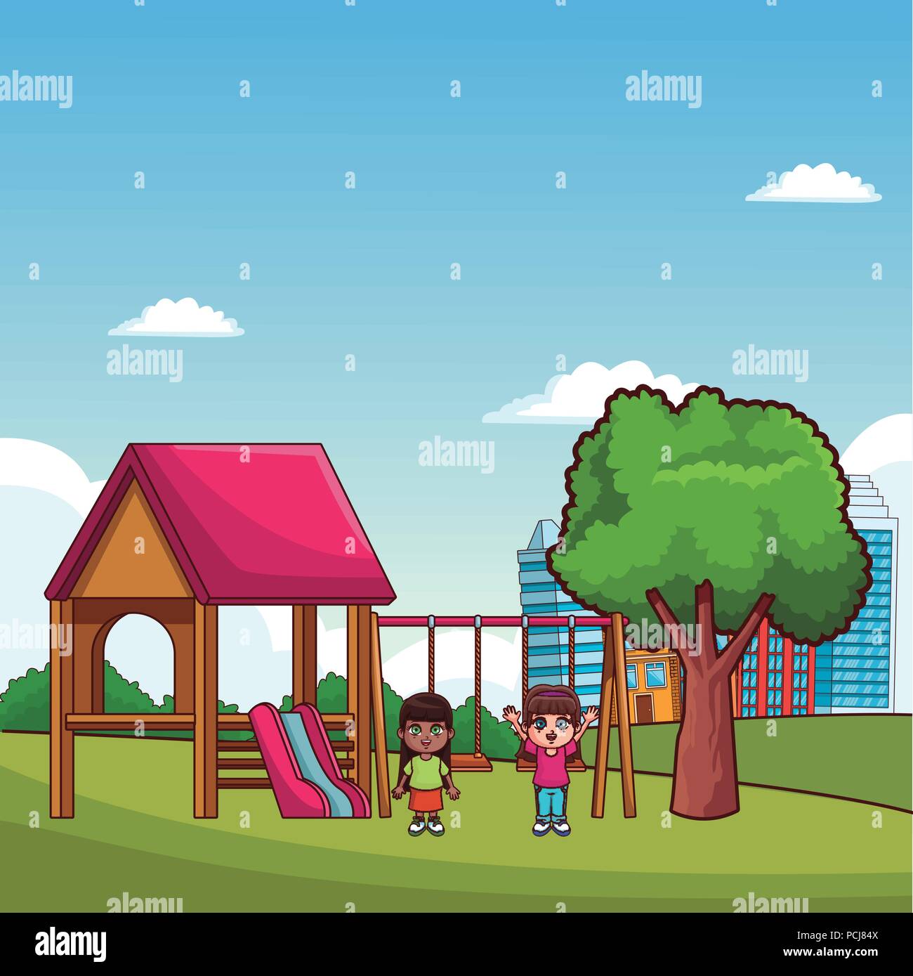 Kids Playing At Park Cartoons Stock Vector Image Art Alamy