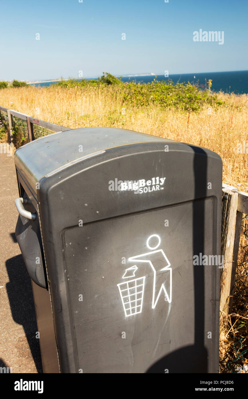 A solar powered rubbish compacting bin in Bournemouth, Dorset, UK Stock