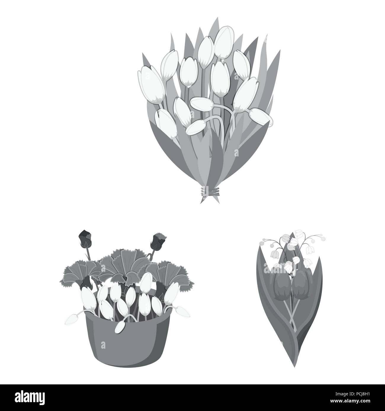 A bouquet of fresh flowers monochrome icons in set collection for ...