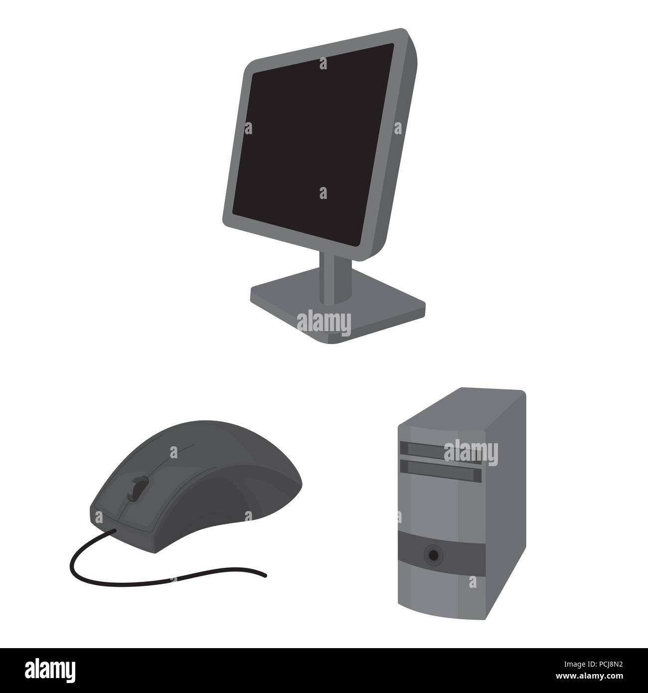 Personal computer monochrome icons in set collection for design ...