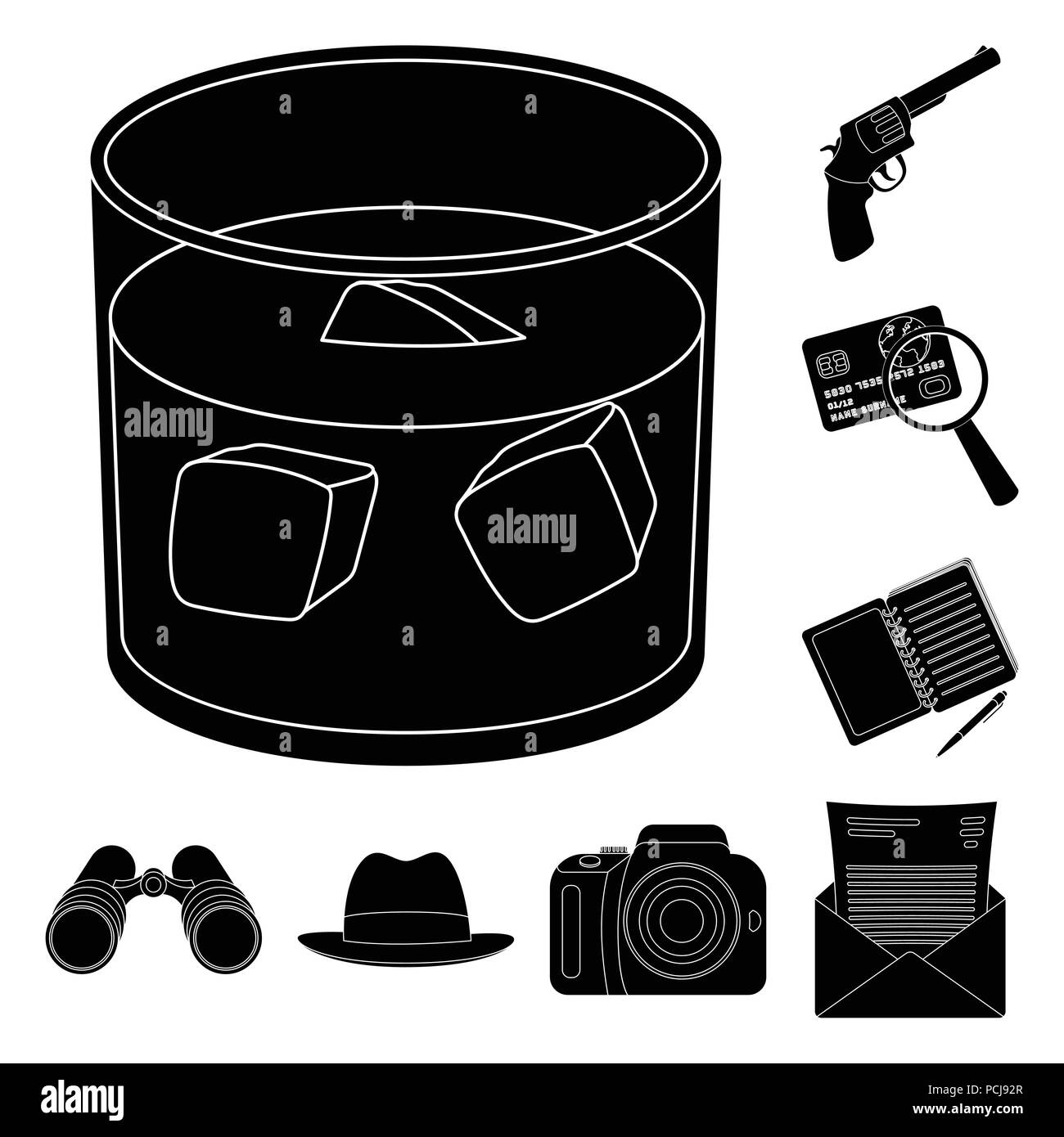 Detective and Attributes black icons in set collection for design ...
