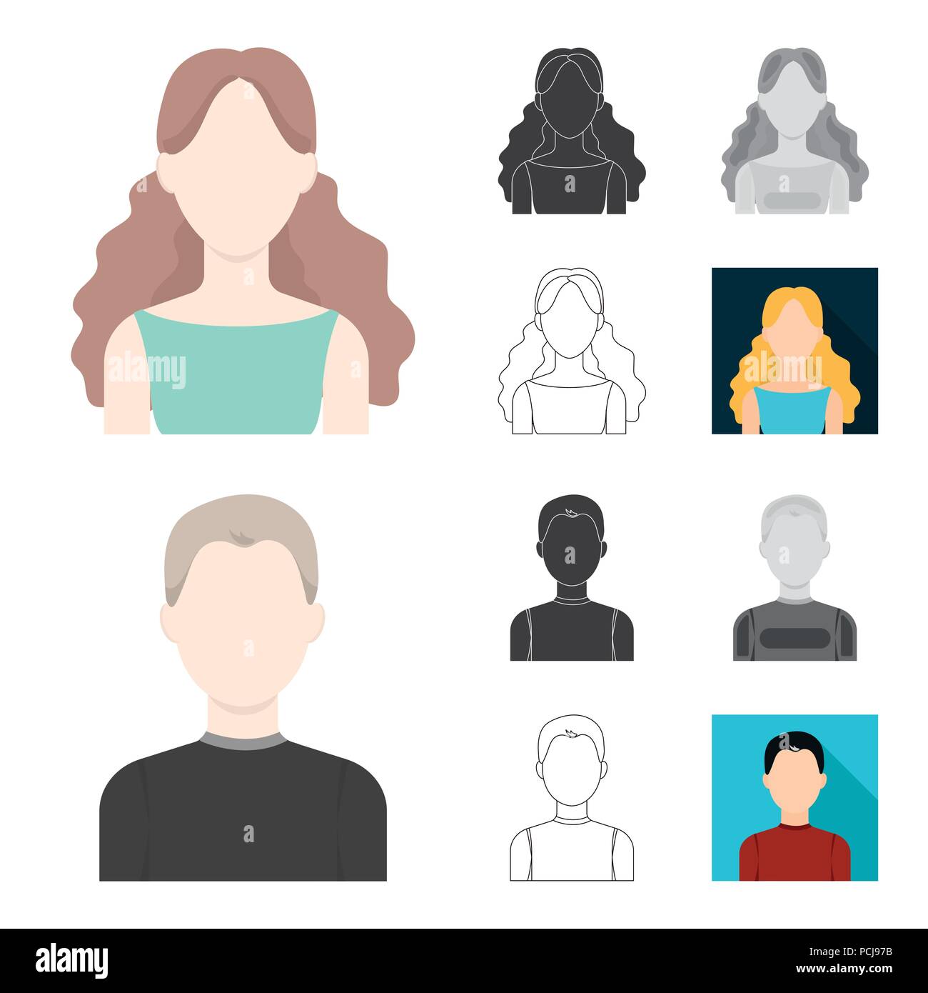 Avatar and face cartoon,black,flat,monochrome,outline icons in set ...