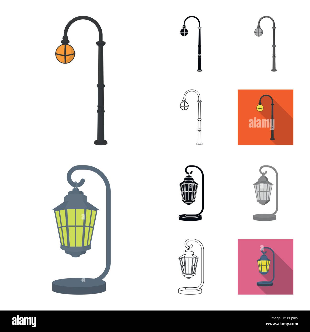 Lamp post cartoon,black,flat,monochrome,outline icons in set collection ...