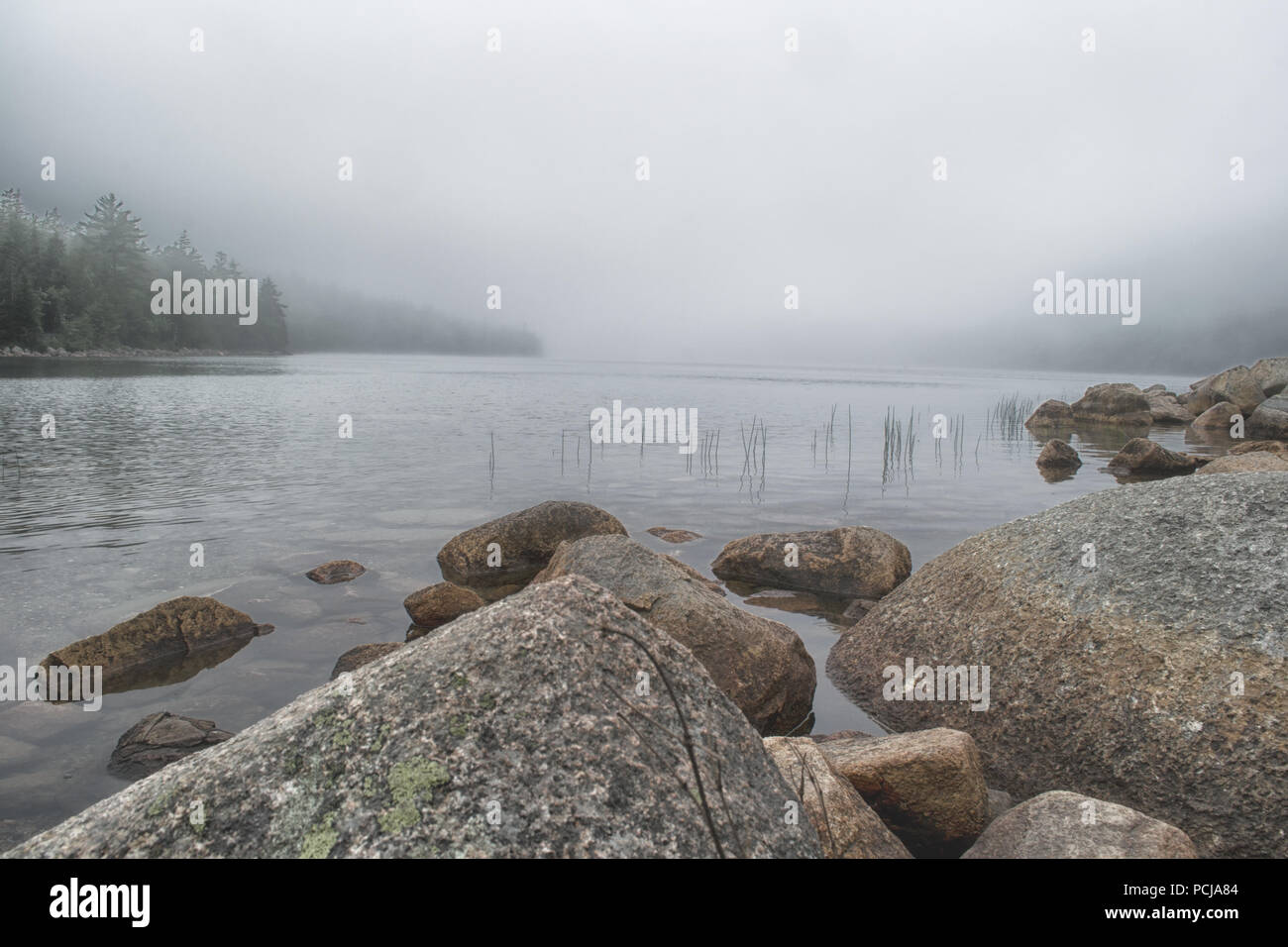 Fog On Jordan Pond In Acadia Stock Photo