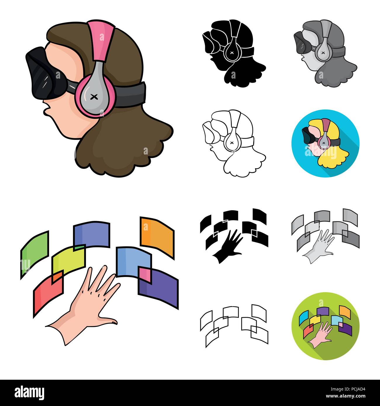 A virtual reality cartoon,black,flat,monochrome,outline icons in set ...