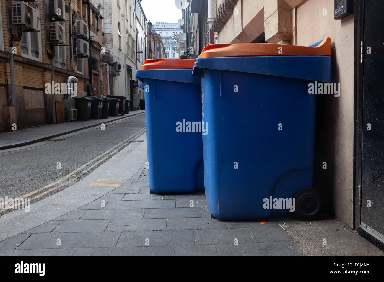 Trash bins in the streets of England Stock Photo Alamy