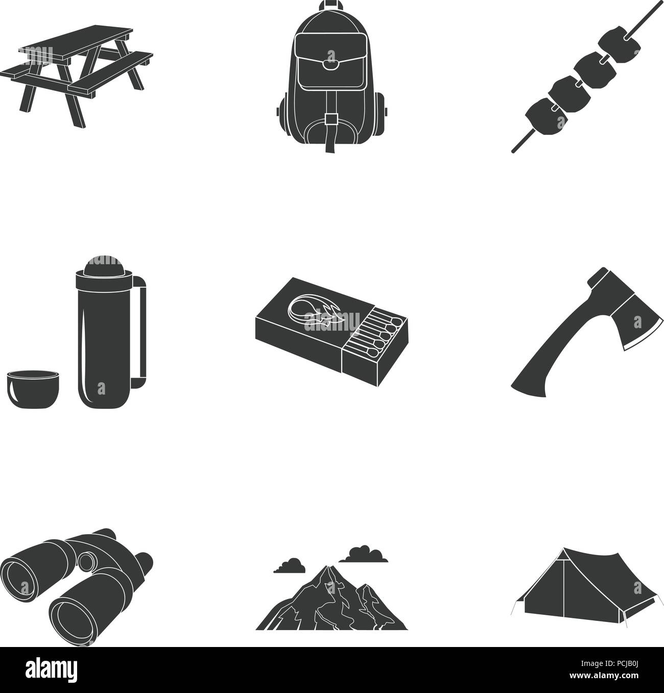 Camping set icons in black design. Big collection of camping vector ...