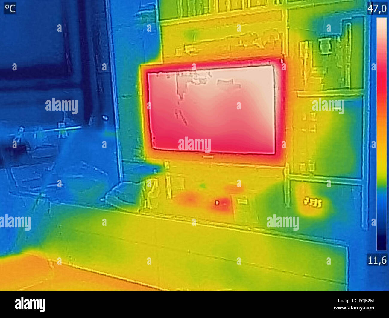 Thermal image Photo while included TV in the room Stock Photo