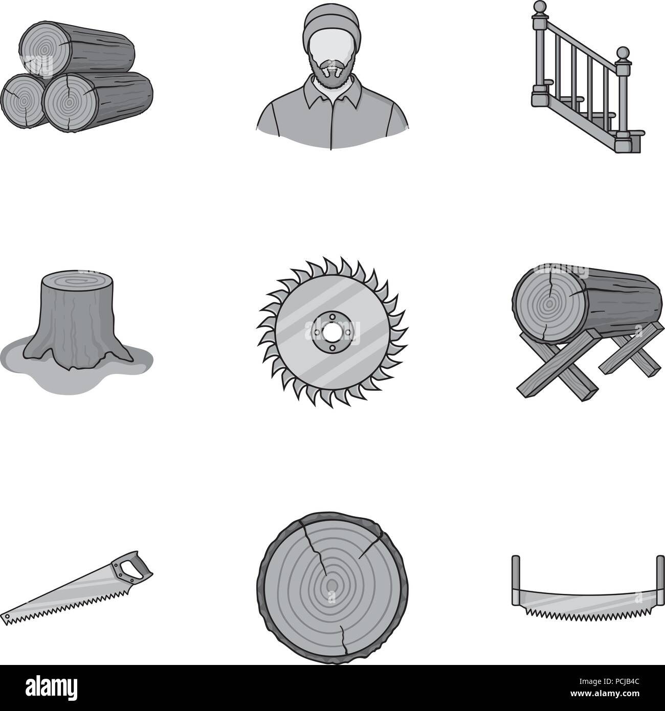 Sawmil and timber set icons in monochrome style. Big collection of sawmill and timber vector symbol stock Stock Vector