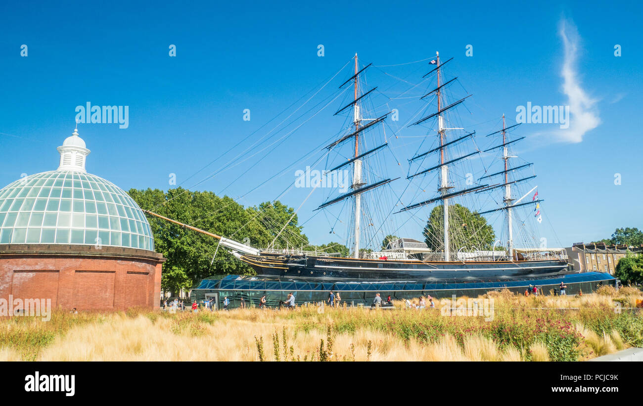 Cutty Sark, a  restored 19th century Tea Clipper Ship now  museum in Greenwich, London, England Stock Photo