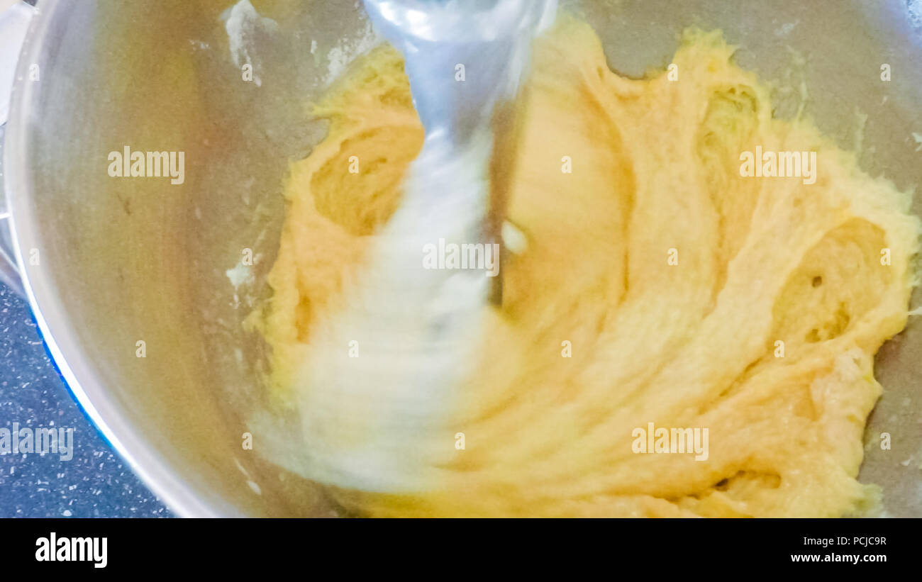 Step By Step Mixing Ingredients In Kitchen Mixer To Make Vanilla