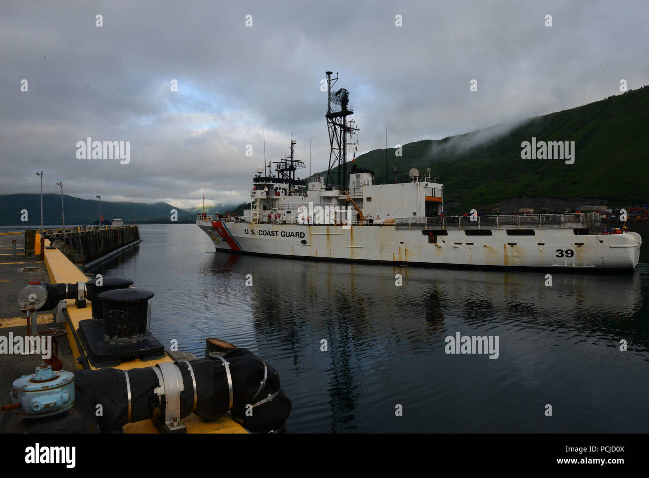 The Coast Guard Cutter Alex Haley (WMEC 39) returns to its homeport in Kodiak, Alaska, August 1, 2018. The crew members completed a 90-day deployment, patrolling more than 16,000 miles throughout the Pacific Ocean. U.S. Coast Guard photo by Petty Officer 3rd Class Lauren Dean. Stock Photo