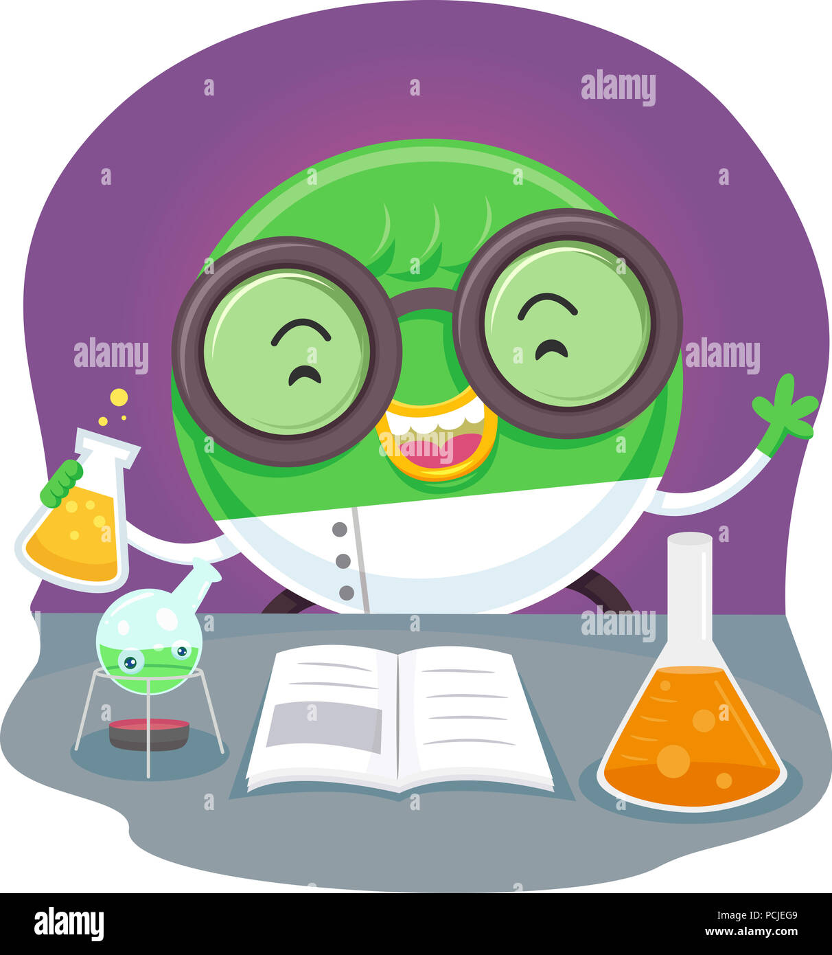 Illustration of a Monster Wearing Glasses and Conducting Science Experiments Stock Photo