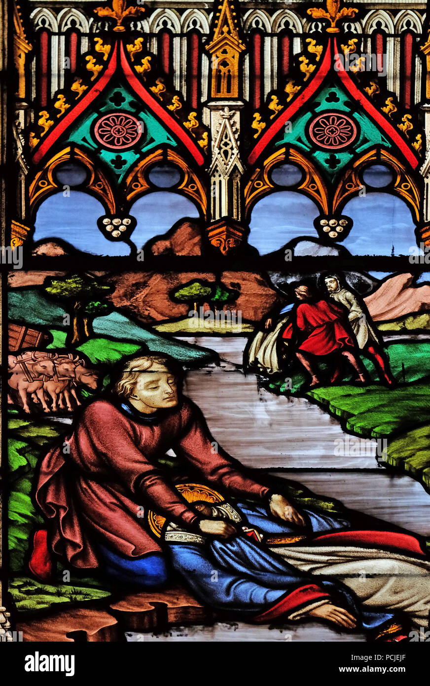 Scenes from the life of Saint Eugene, stained glass windows in the ...