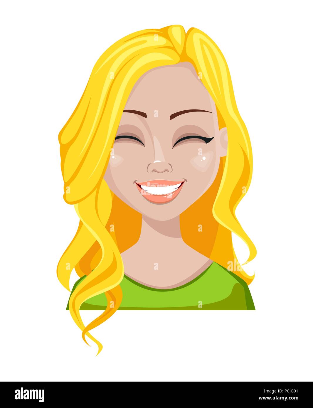 Face expression of student woman with blond hair. Female emotion, laughing.  Beautiful cartoon character. Vector illustration isolated on white backgro  Stock Vector Image & Art - Alamy