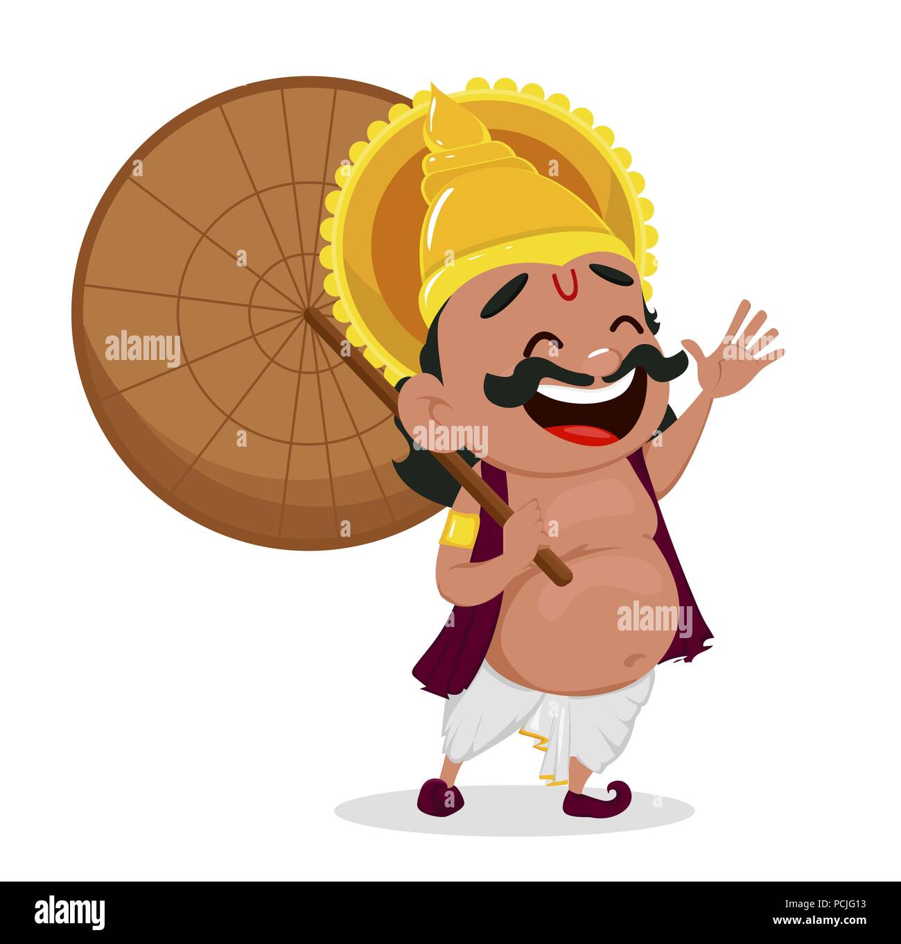 Onam celebration. King Mahabali holding umbrella, cheerful cartoon  character. Happy Onam festival in Kerala. Vector illustration Stock Vector  Image & Art - Alamy