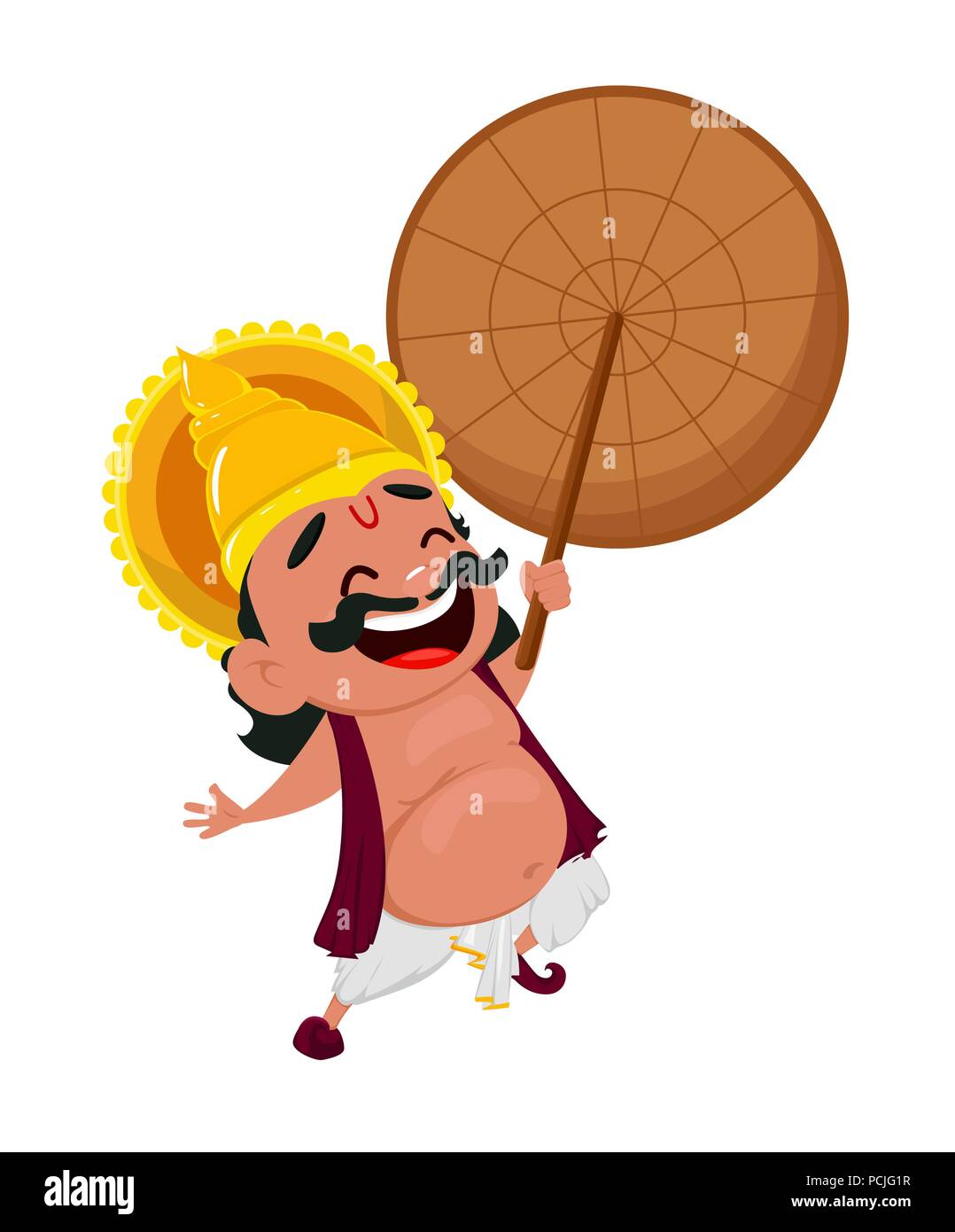 Onam celebration. Laughing King Mahabali holding umbrella, cheerful cartoon  character. Happy Onam festival in Kerala. Vector illustration Stock Vector  Image & Art - Alamy