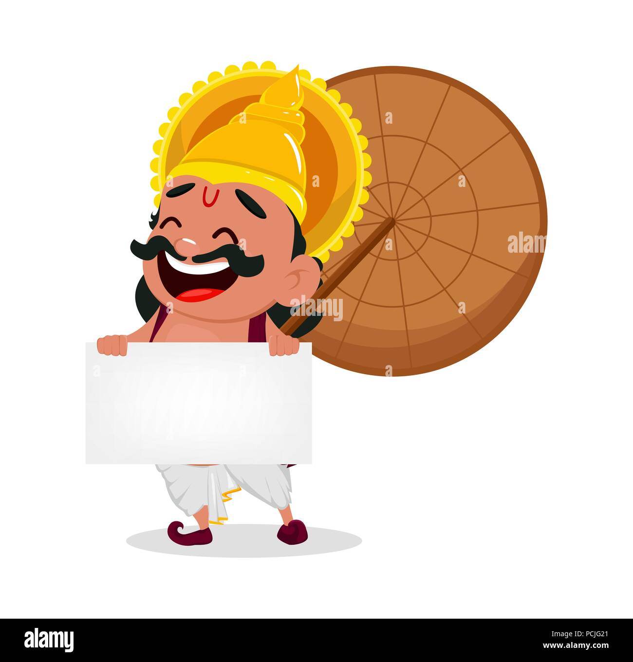 Onam celebration. King Mahabali holding blank placard, cheerful cartoon  character. Happy Onam festival in Kerala. Vector illustration Stock Vector  Image & Art - Alamy
