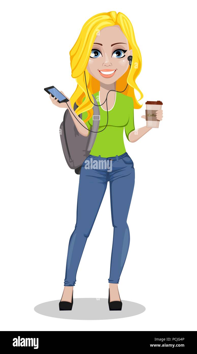 Happy student with backpack. Beautiful female cartoon character holding smartphone. Back to school. Vector illustration on white background Stock Vector Image & Art - Alamy Happy student with backpack. Beautiful female cartoon character holding smartphone. Back to school. Vector illustration on white background Stock Vector Image & Art - Alamy