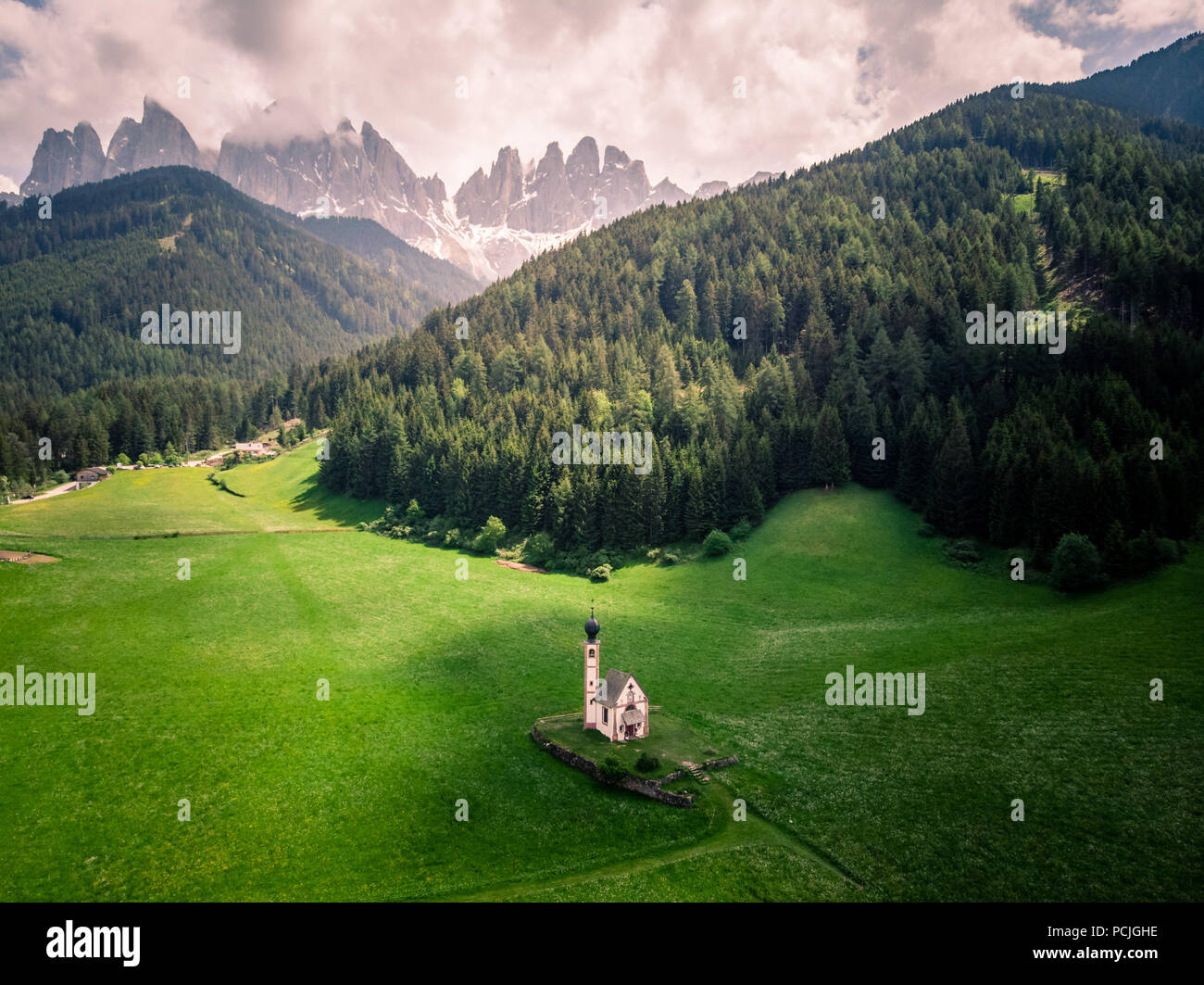 Chiesa San Giovanni Church, Dolomites, Trentino, South Tyrol, Italy Stock Photo