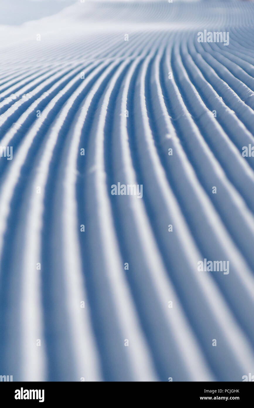 Close-up of a Groomed ski piste in Stubnerkogel, Gastein, Salzburg, Austria Stock Photo
