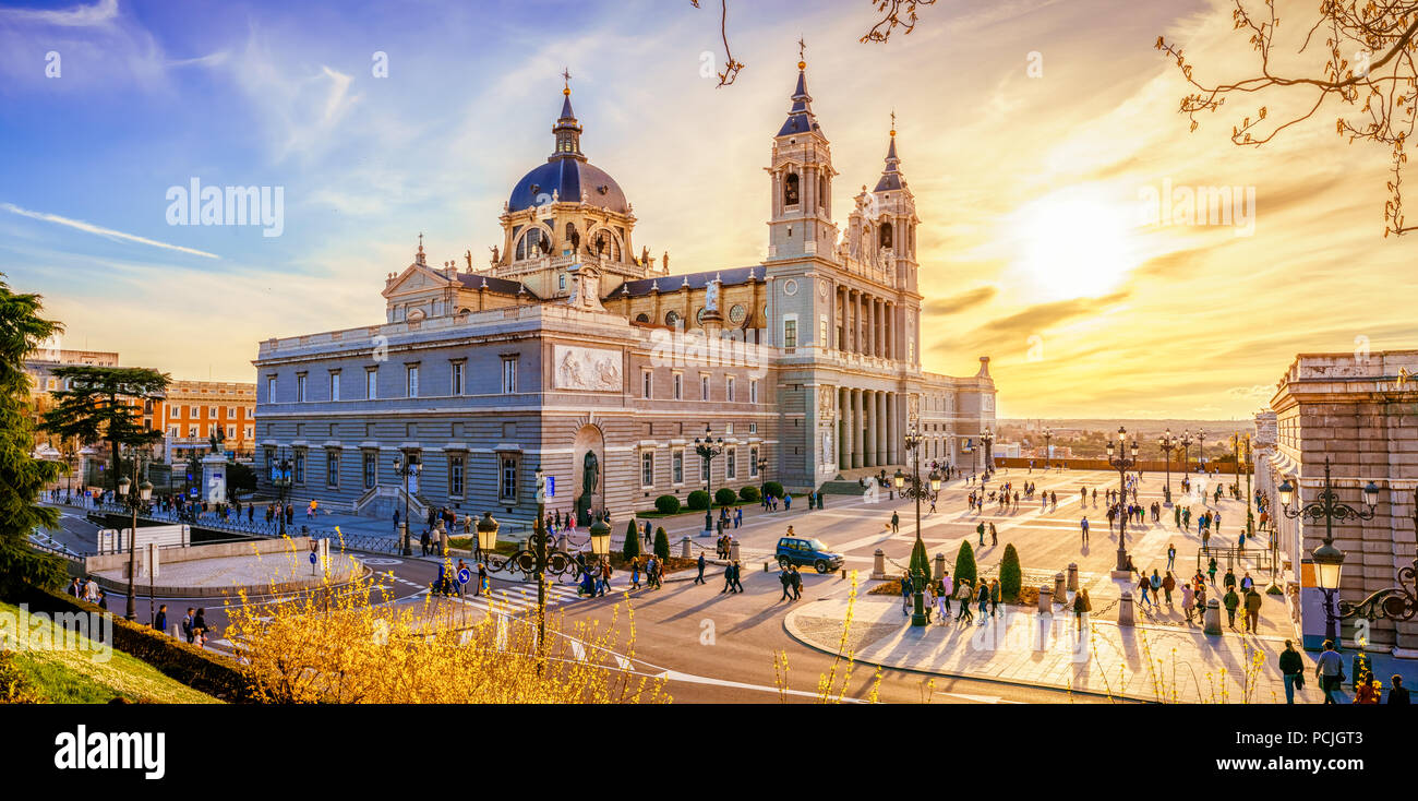 The Almudena Cathedral is the cathedral of Madrid, Spain, and is a modern building concluded in 1993. It is one of the attractions of the city. Stock Photo