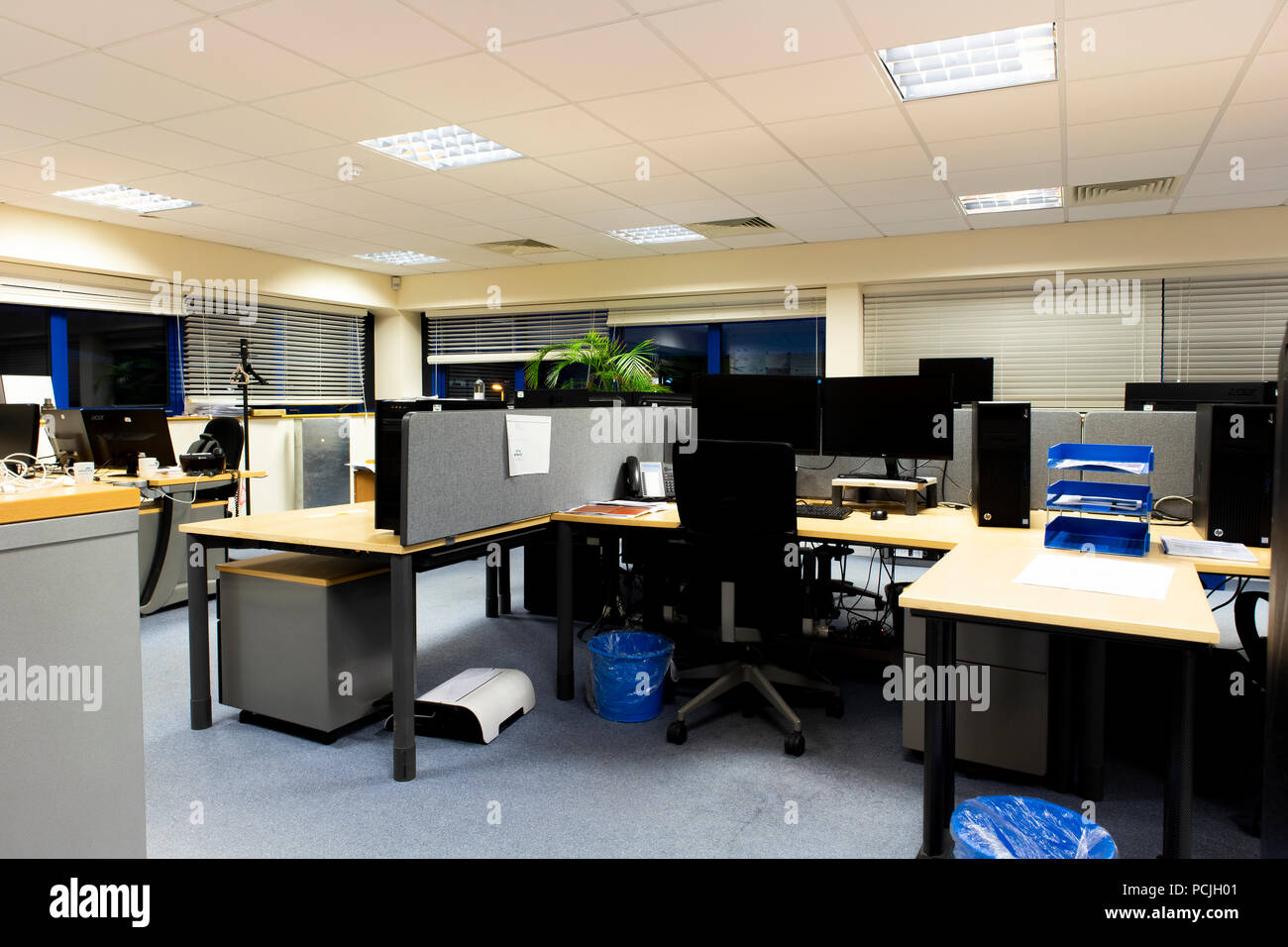 business office interior with computer workstations Stock Photo Alamy