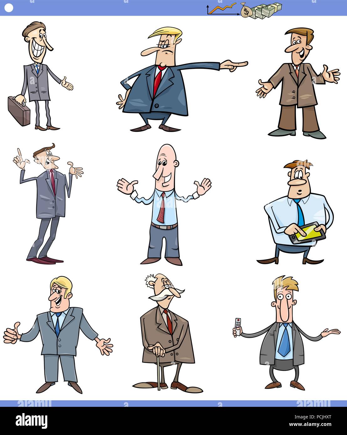 Cartoon Illustration of Funny Men or Businessmen Characters Set Stock Vector