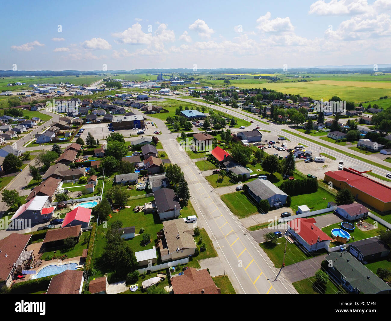 Aerial view of North American small rural town Stock Photo