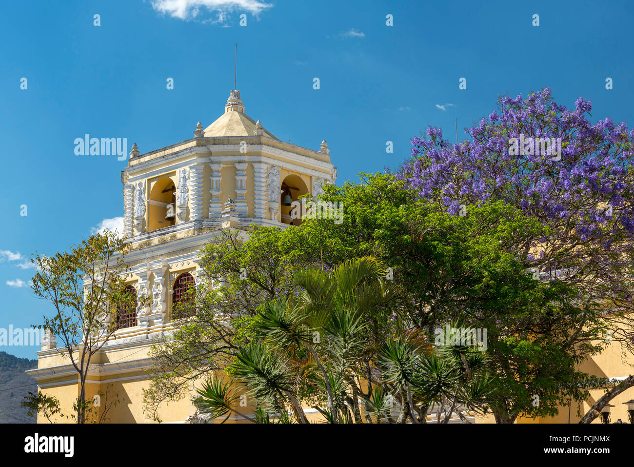 Baroque yellow church Iglesia de La Merced in Antigua, Guatemala, Central America Stock Photo