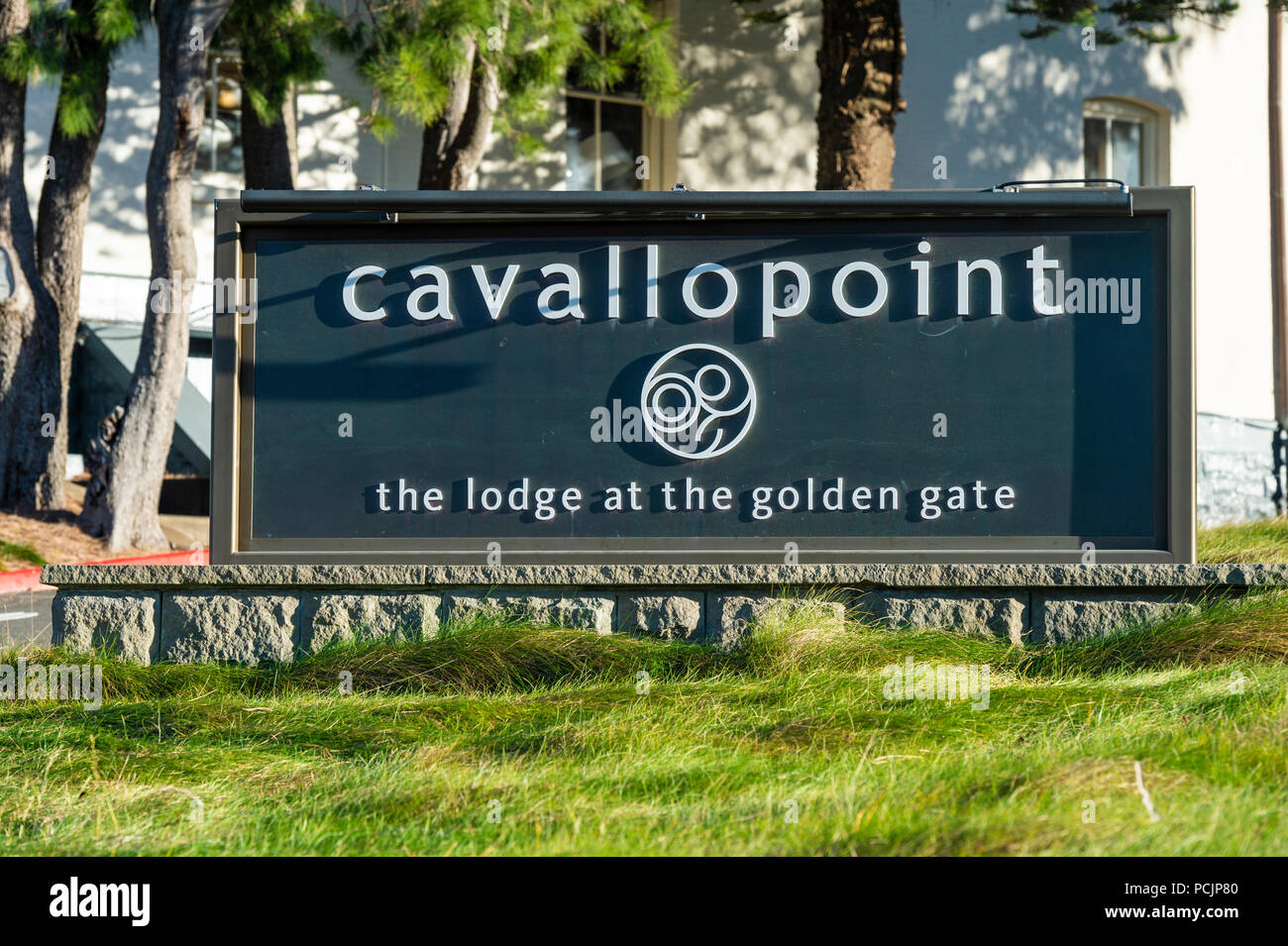 Cavallo Point Lodge at the Golden Gate Bridge in the Golden Gate National Recreation Area in San Francisco. Stock Photo