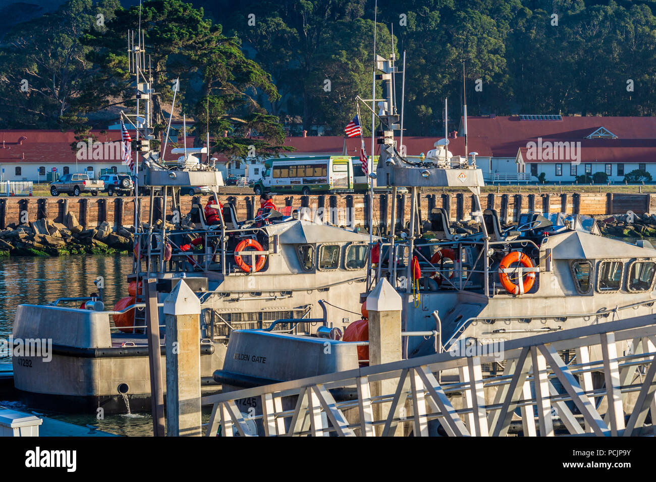 US Coast Guard Boat in San Francisco Bay Stock Photo
